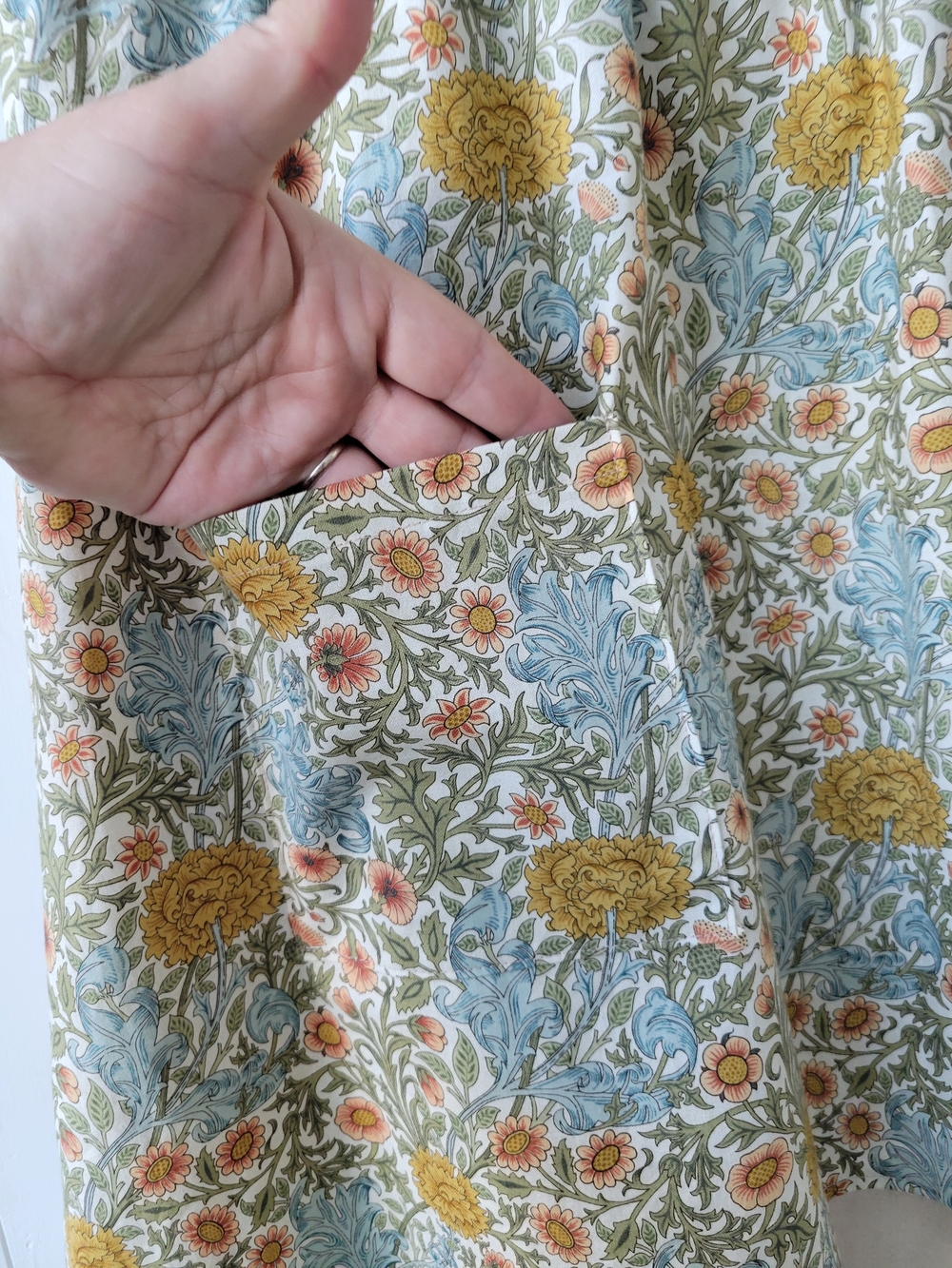 Sleeveless Floral A-line Dress in Sage, Mustard & Cream - Picture 2 of 8